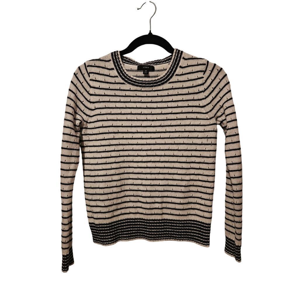 J. Crew Wool‎ Alpaca Pointelle Stripe Sweater | Crewneck XS | Minimalist Preppy